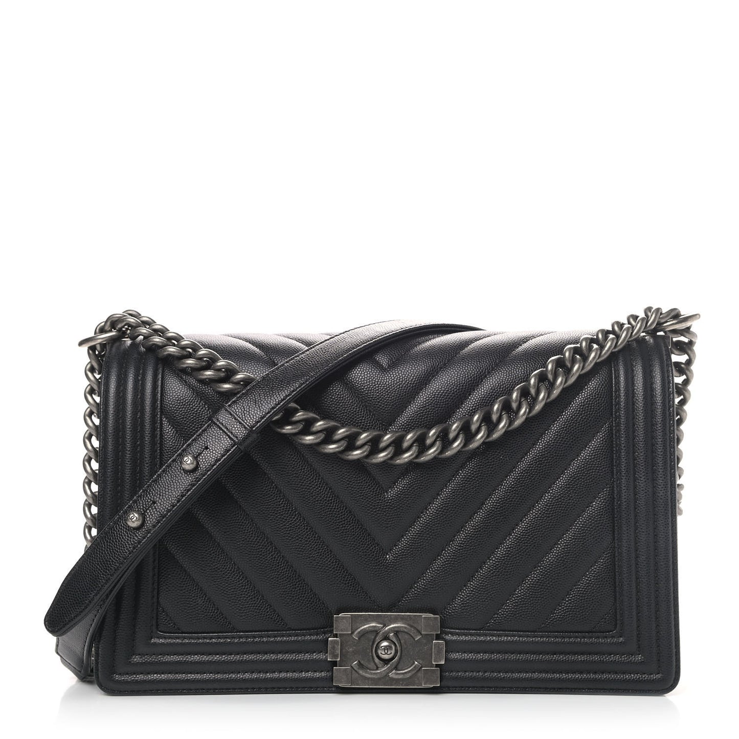 Caviar Chevron Quilted New Medium Boy Flap Black