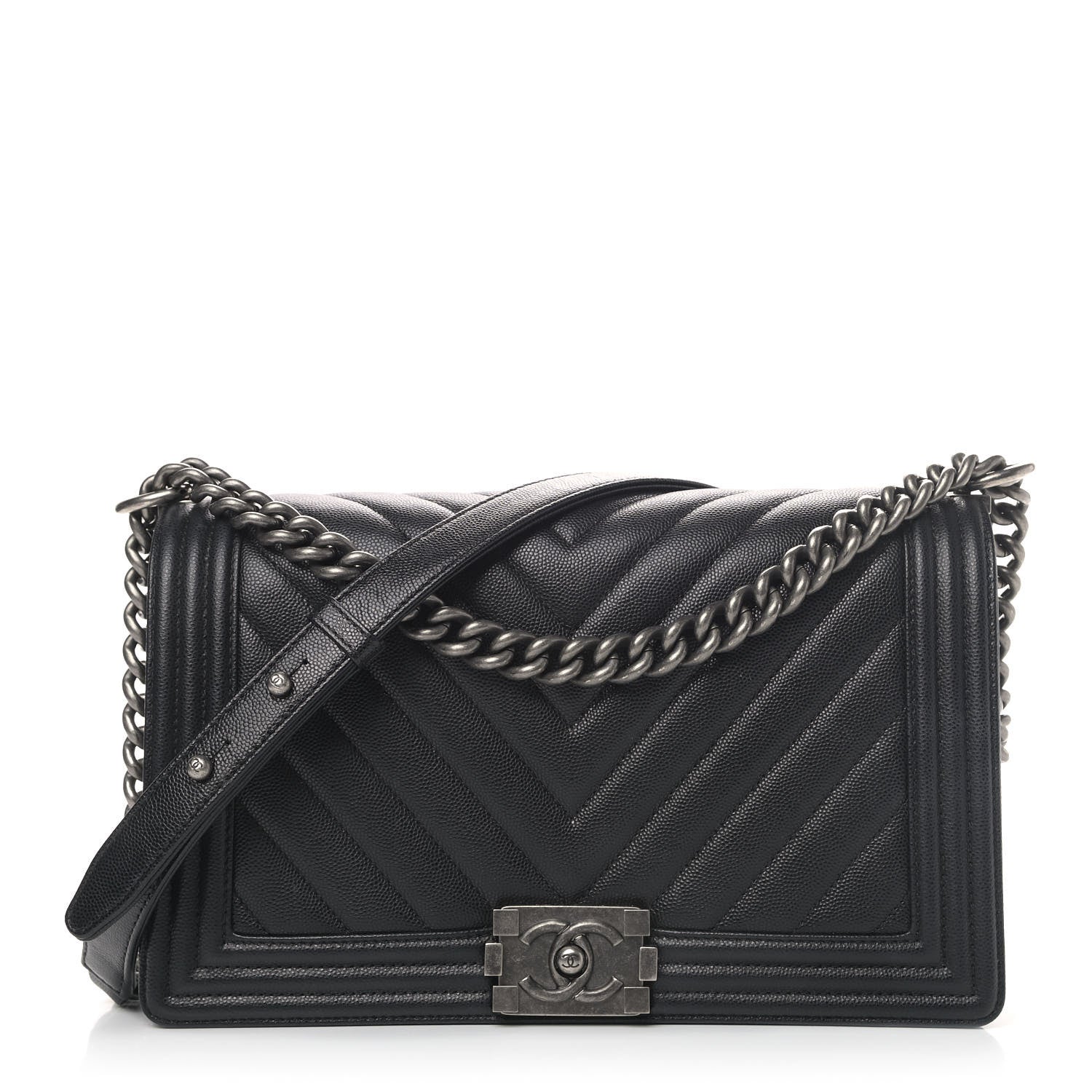 Chanel Caviar Chevron Quilted New Medium Boy Flap Black 1 of 5