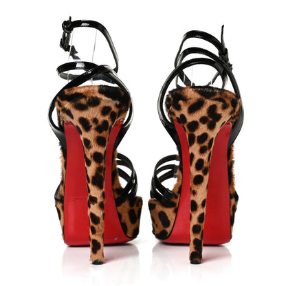 Christian Louboutin Patent Pony Hair Leopard Print Passiflore 140 Platform Sandals 37.5 Black 6 of 11