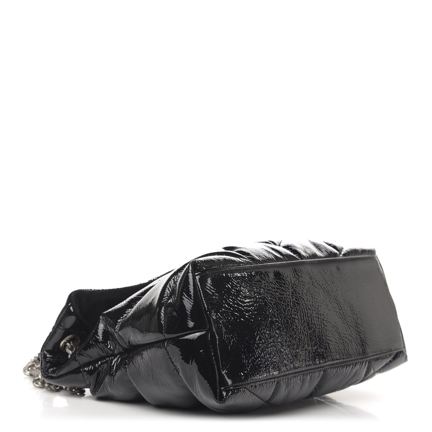 Shiny Calfskin Quilted Medium Loulou Puffer Monogram Chain Satchel Black