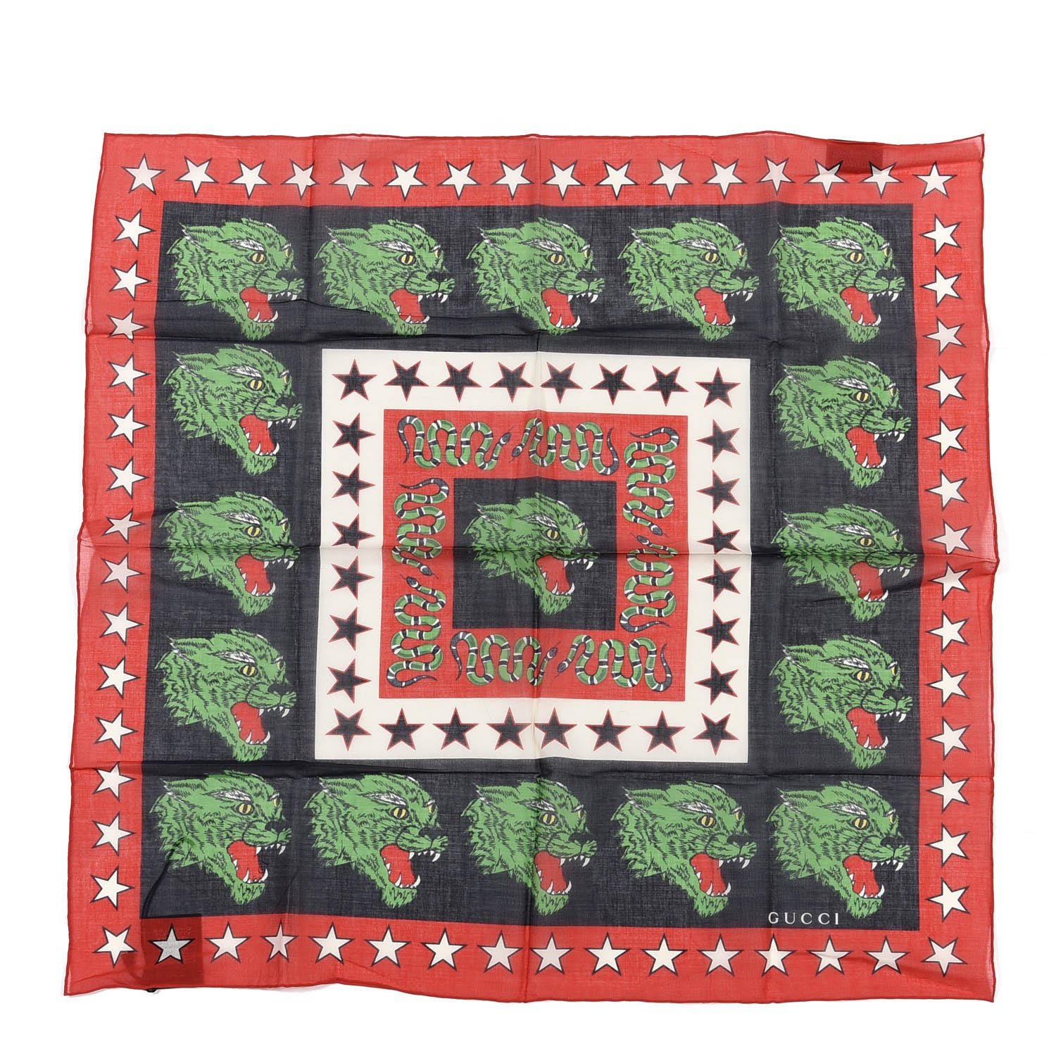Gucci Cotton Square Scarf Red Green 1 of 3
