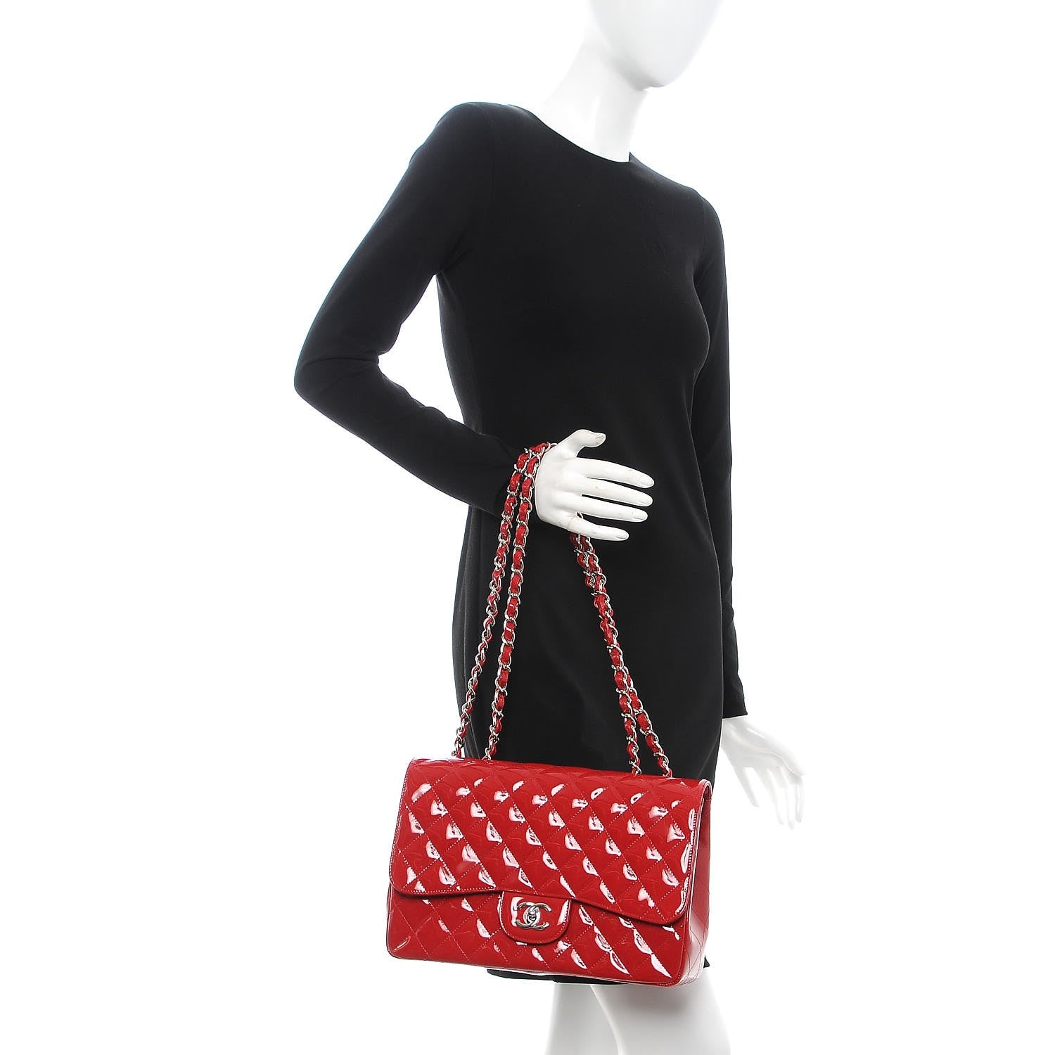 Chanel Patent Quilted Jumbo Single Flap Dark Red 3 of 9