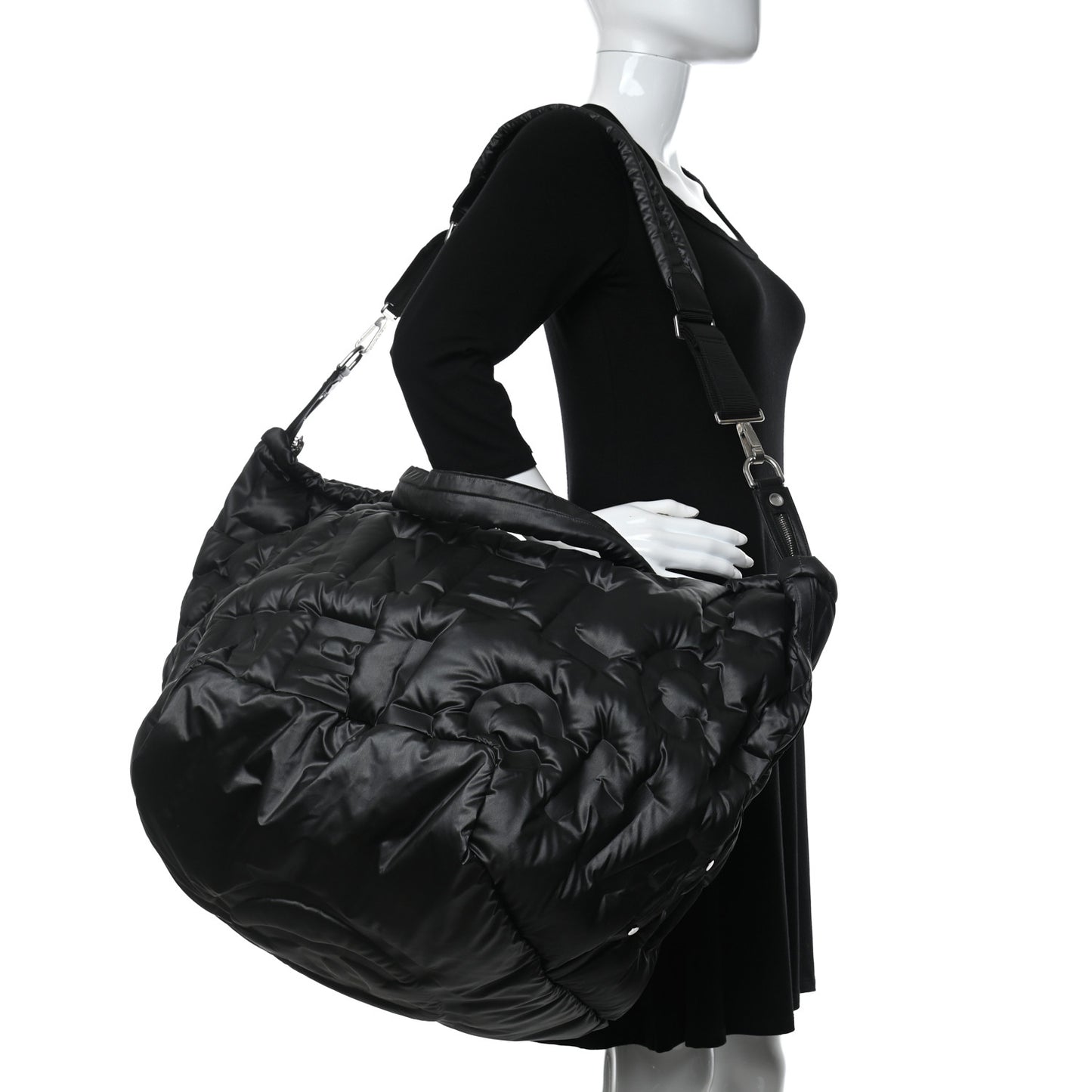 Nylon Embossed Large Doudoune Bowling Bag Black