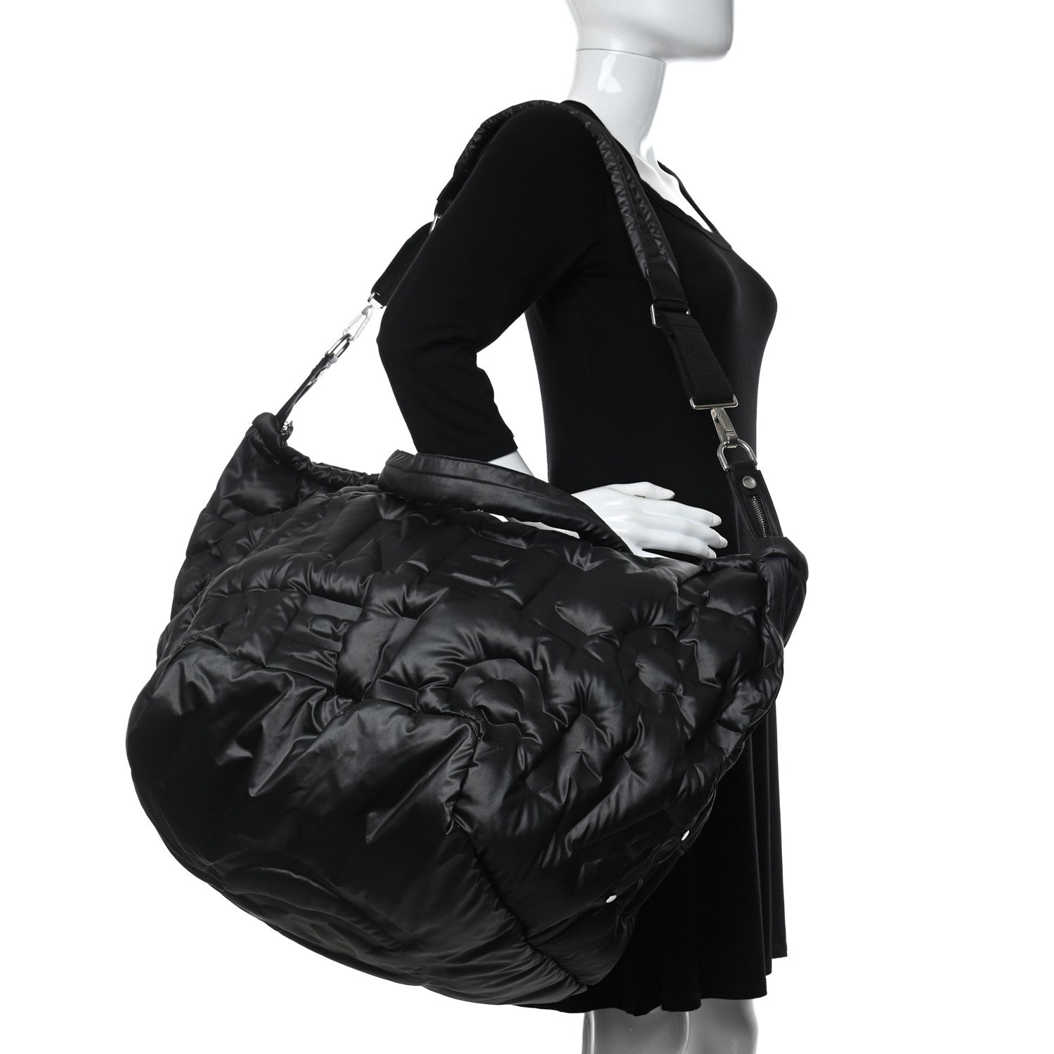Chanel Nylon Embossed Large Doudoune Bowling Bag Black 2 of 8