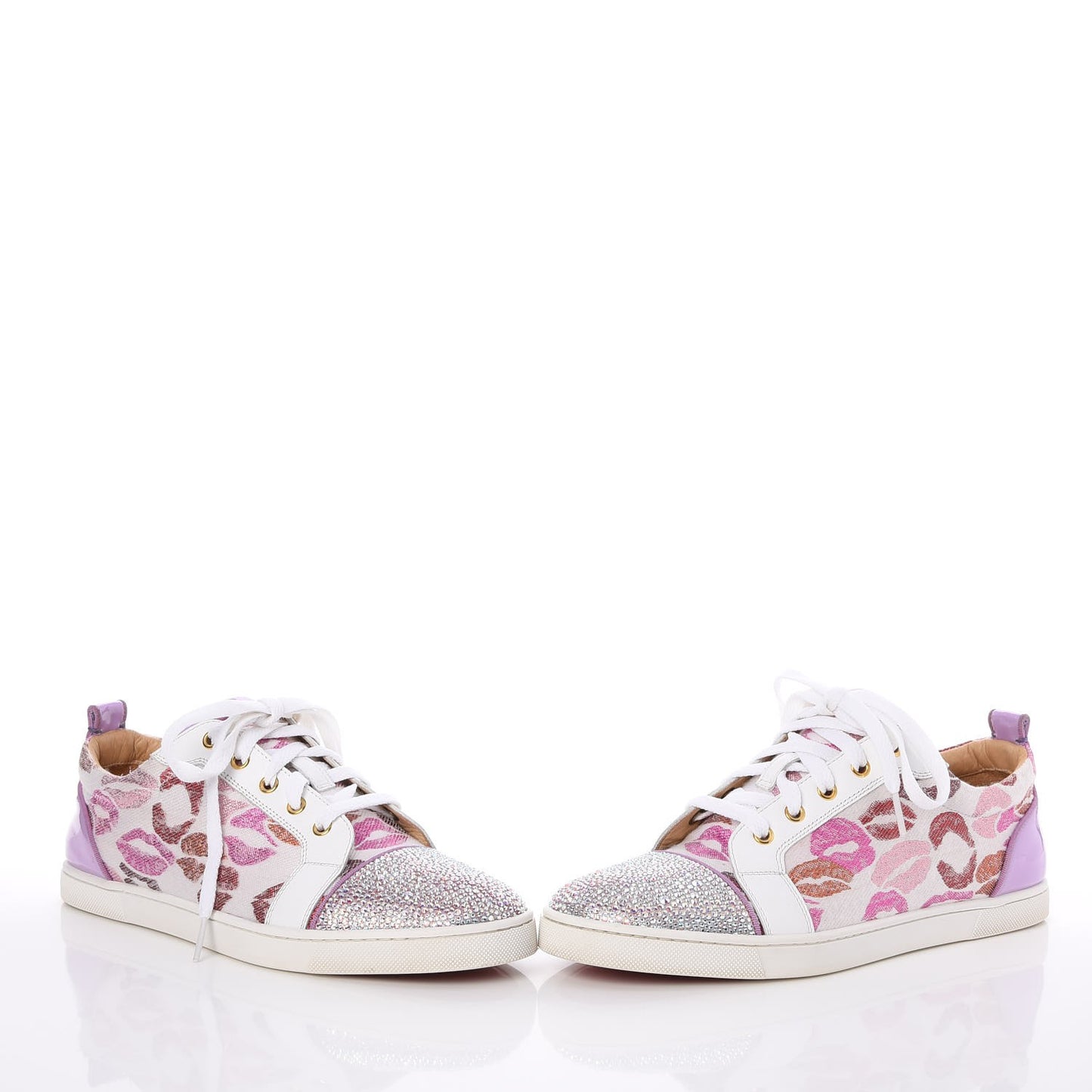 Metallic Fabric Lurex Embellished Lips Print Gondolastrass Sneakers 41 White