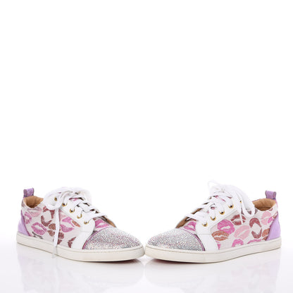 Christian Louboutin Metallic Fabric Lurex Embellished Lips Print Gondolastrass Sneakers 41 White 6 of 10