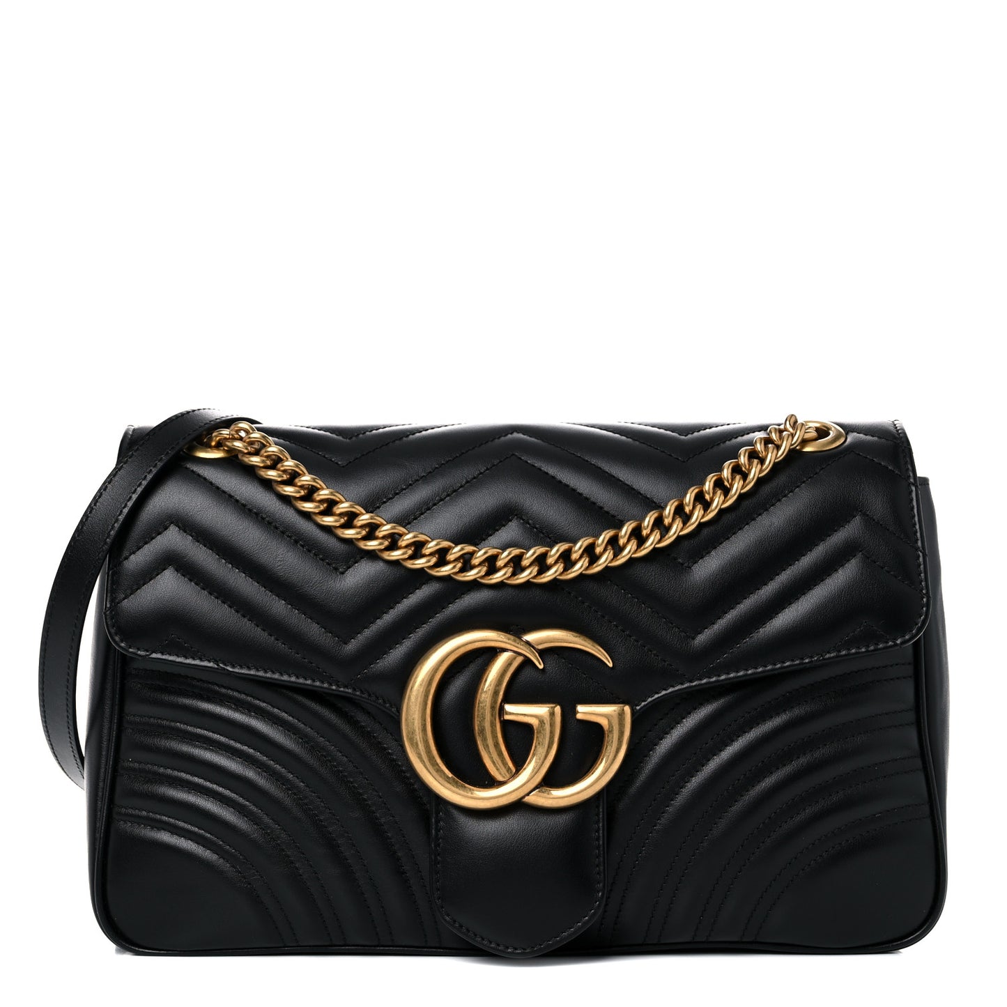 Calfskin Matelasse Medium GG Marmont Shoulder Bag Black