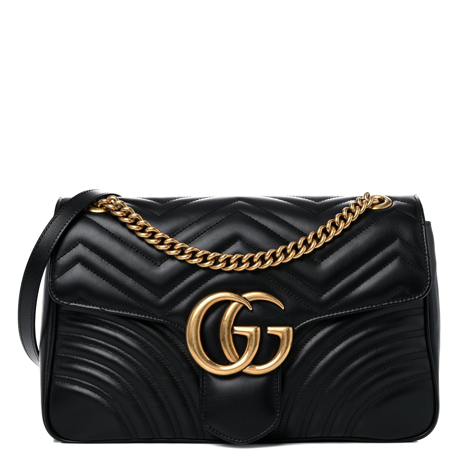 Gucci Calfskin Matelasse Medium GG Marmont Shoulder Bag Black 1 of 9