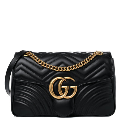 Gucci Calfskin Matelasse Medium GG Marmont Shoulder Bag Black 1 of 9