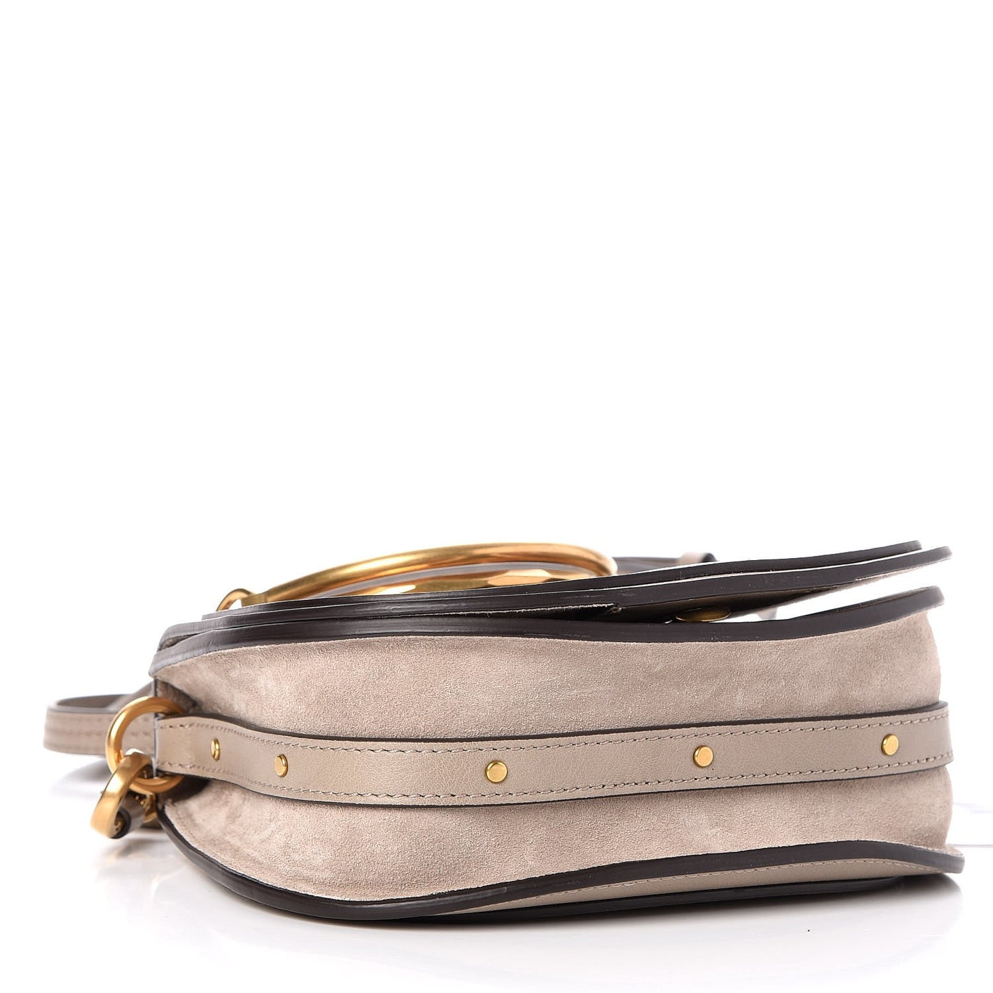 Calfskin Suede Paisley Patchwork Perforated Small Nile Bracelet Bag Motty Grey