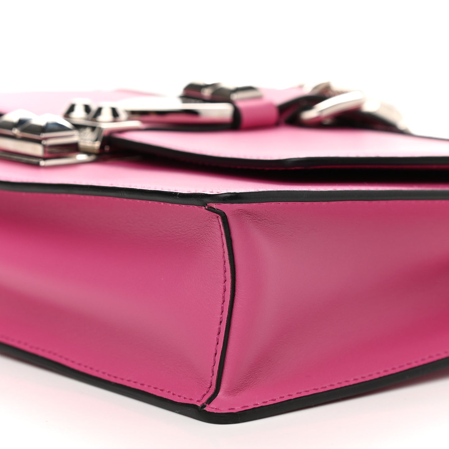 Saffiano City Calfskin Studded Small Elektra Shoulder Bag Fuxia