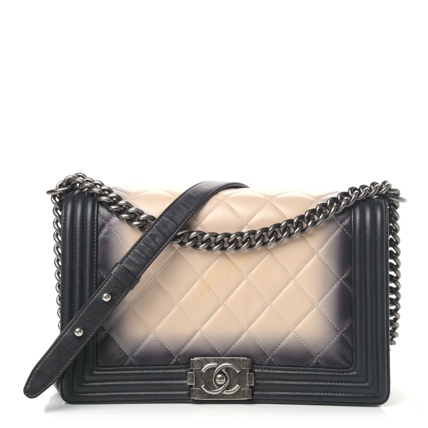 Calfskin Ombre Quilted New Medium Boy Flap Black Beige