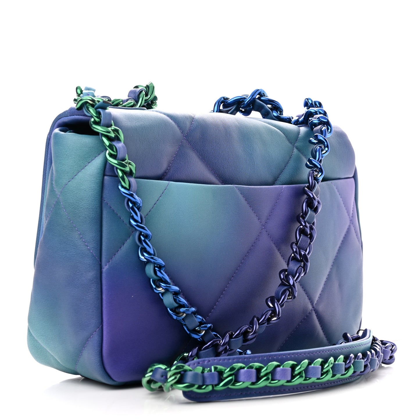 Tie Dye Calfskin Quilted Medium Chanel 19 Flap Blue Purple