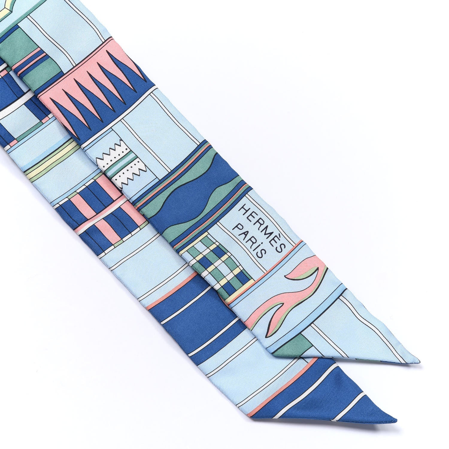 Hermes Silk Voltes Et Pirouettes Twilly Bleu Ciel Vert Jaune 3 of 4