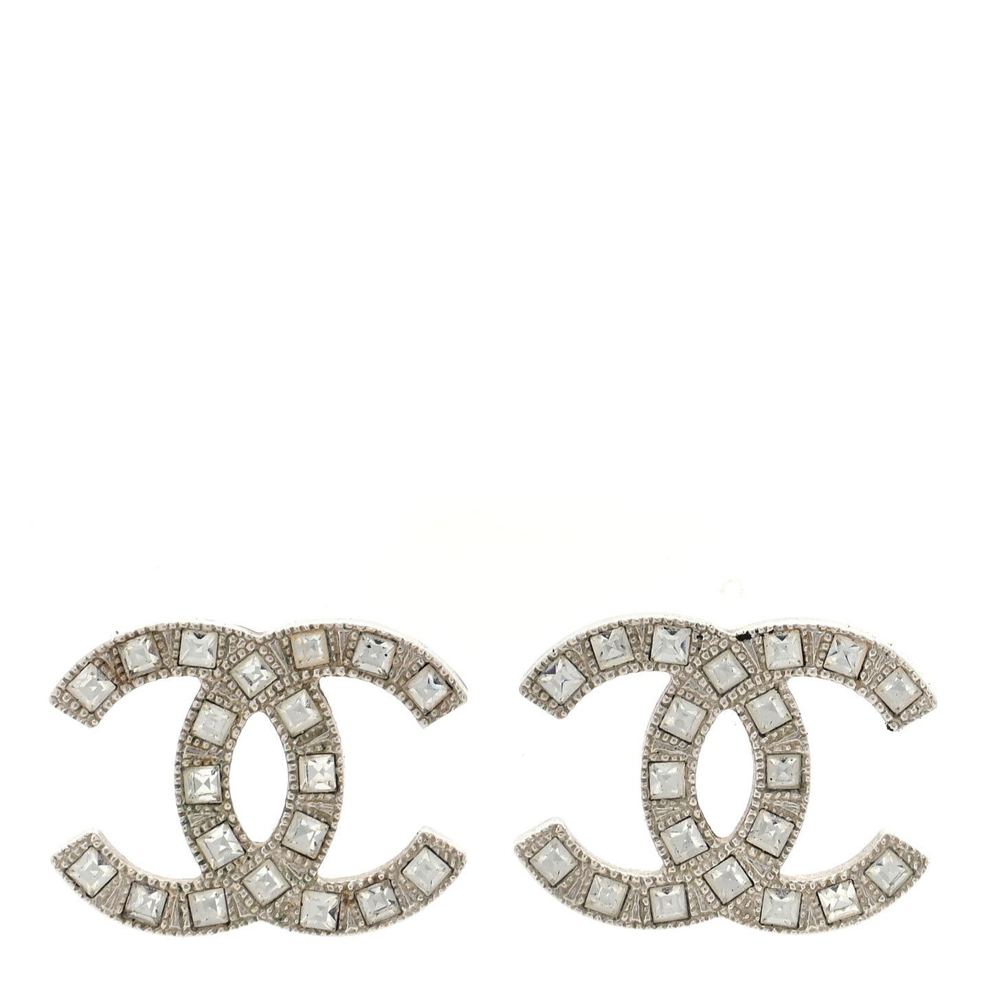 Baguette Crystal CC Earrings Silver