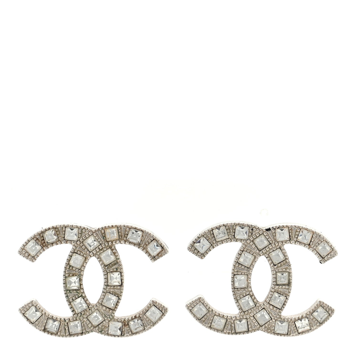 Chanel Baguette Crystal CC Earrings Silver 1 of 4