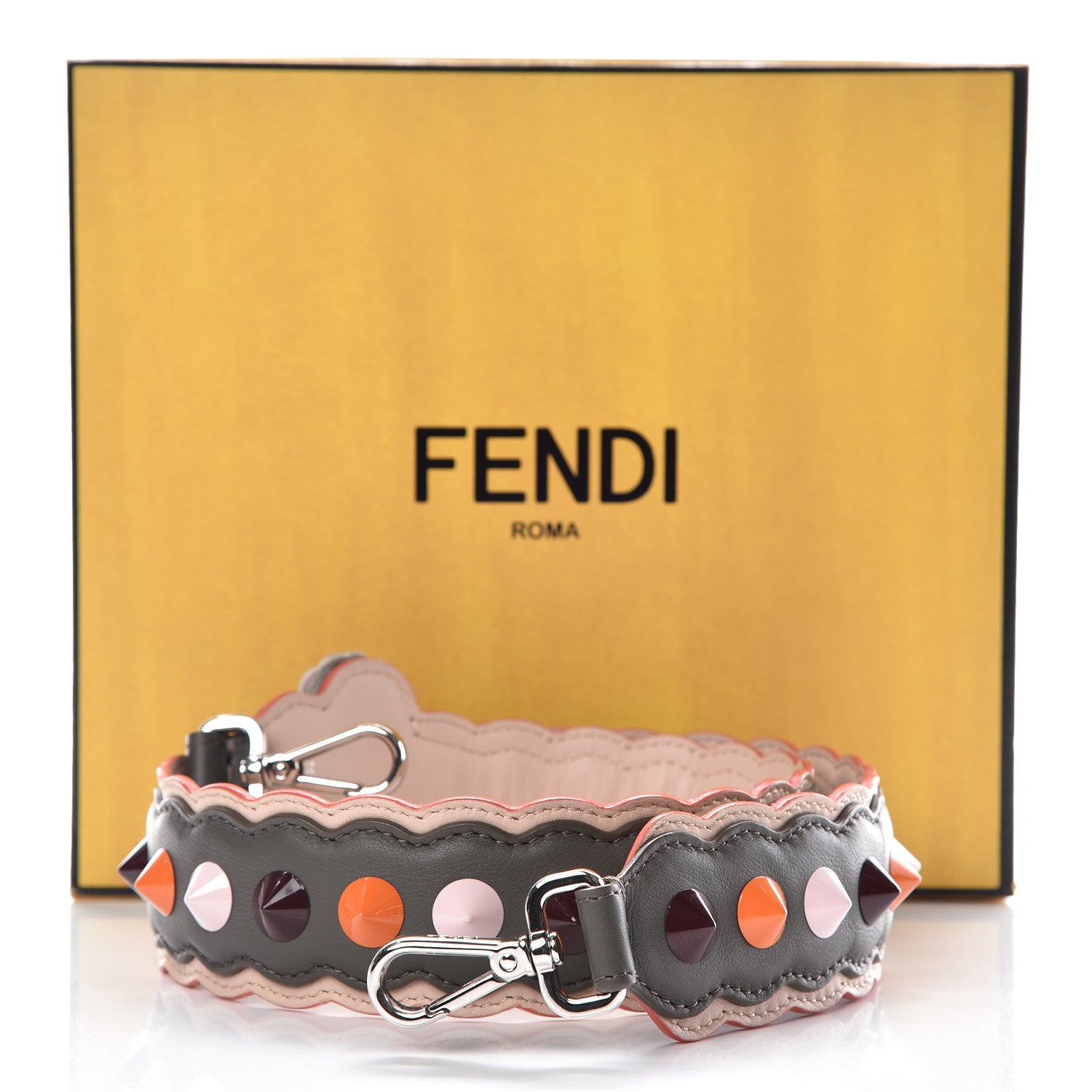 Fendi Vitello Dolce Nappa Hypnoteyes Bi-Color Scalloped Spike Studded Strap You Carbone Plaster White Multicolor 6 of 6