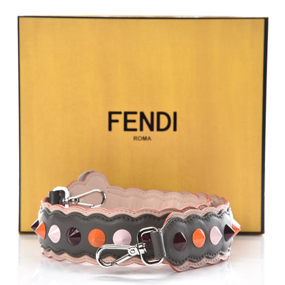 Fendi Vitello Dolce Nappa Hypnoteyes Bi-Color Scalloped Spike Studded Strap You Carbone Plaster White Multicolor 6 of 6