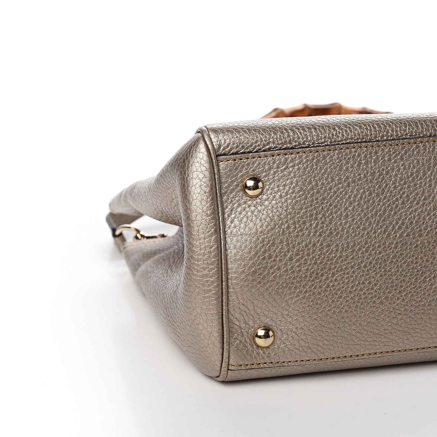 Metallic Pebbled Calfskin Medium Bamboo Shopper Tote Golden Beige