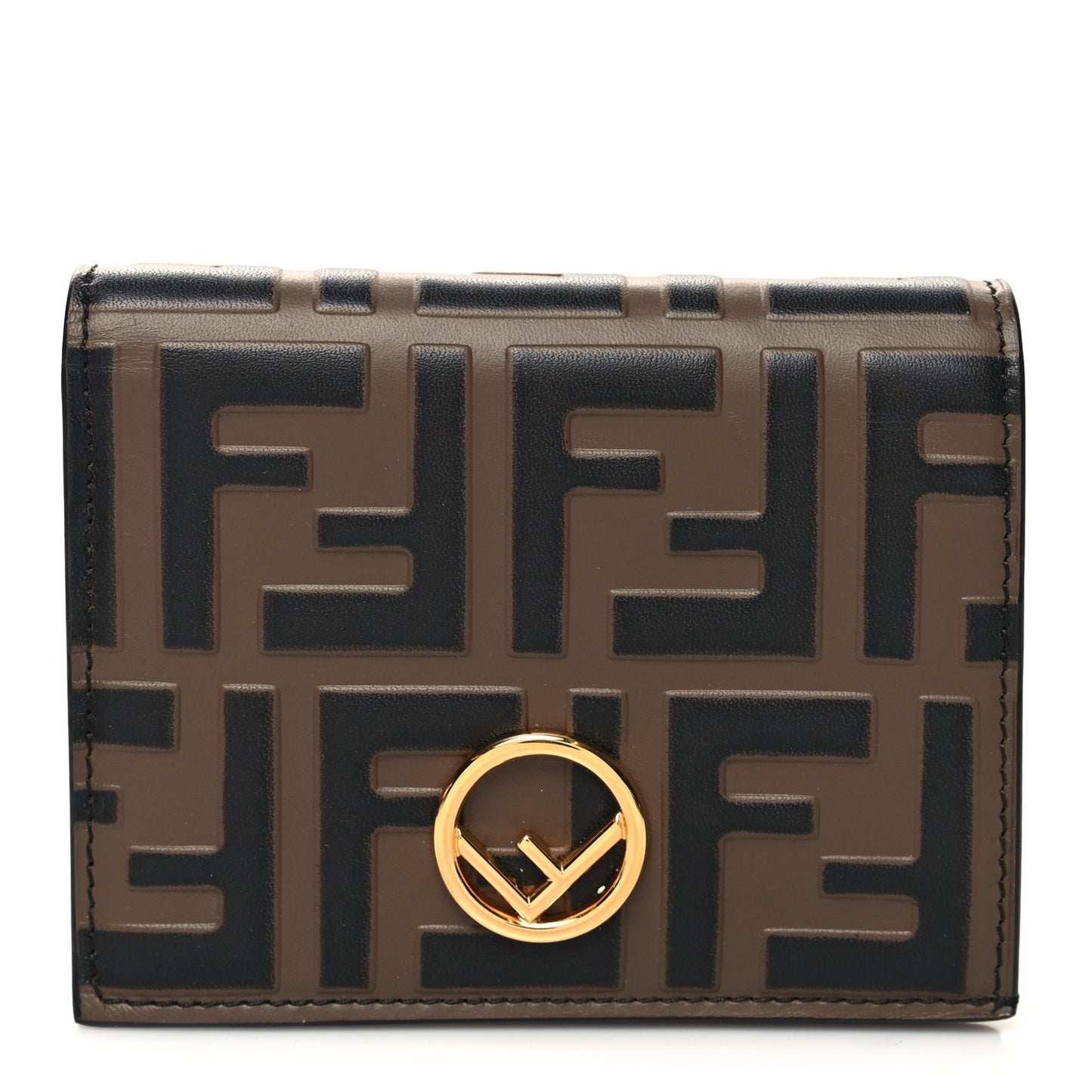 Calfskin FF 1974 Embossed Small Wallet Maya Black