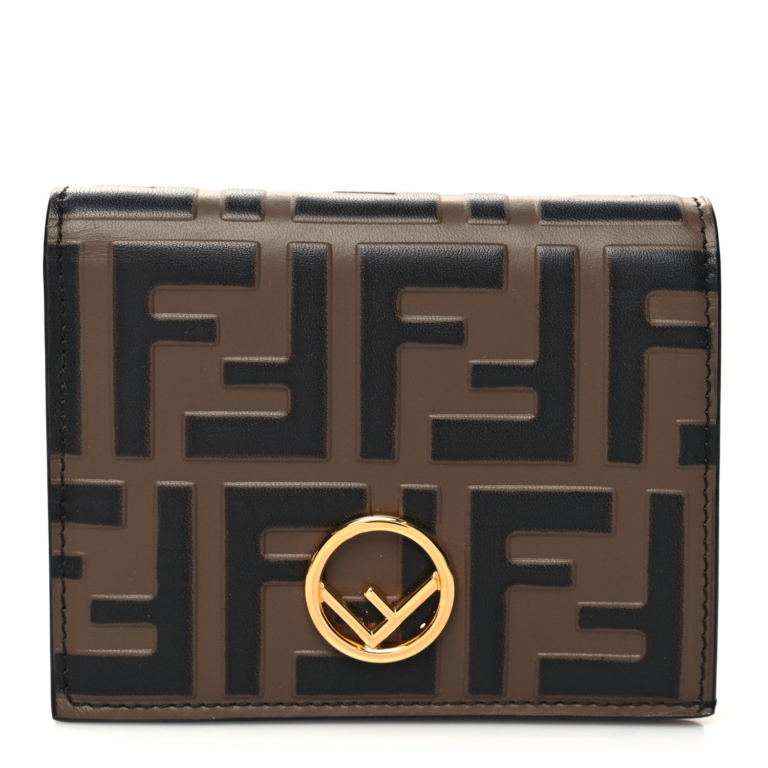 Fendi Calfskin FF 1974 Embossed Small Wallet Maya Black 1 of 9