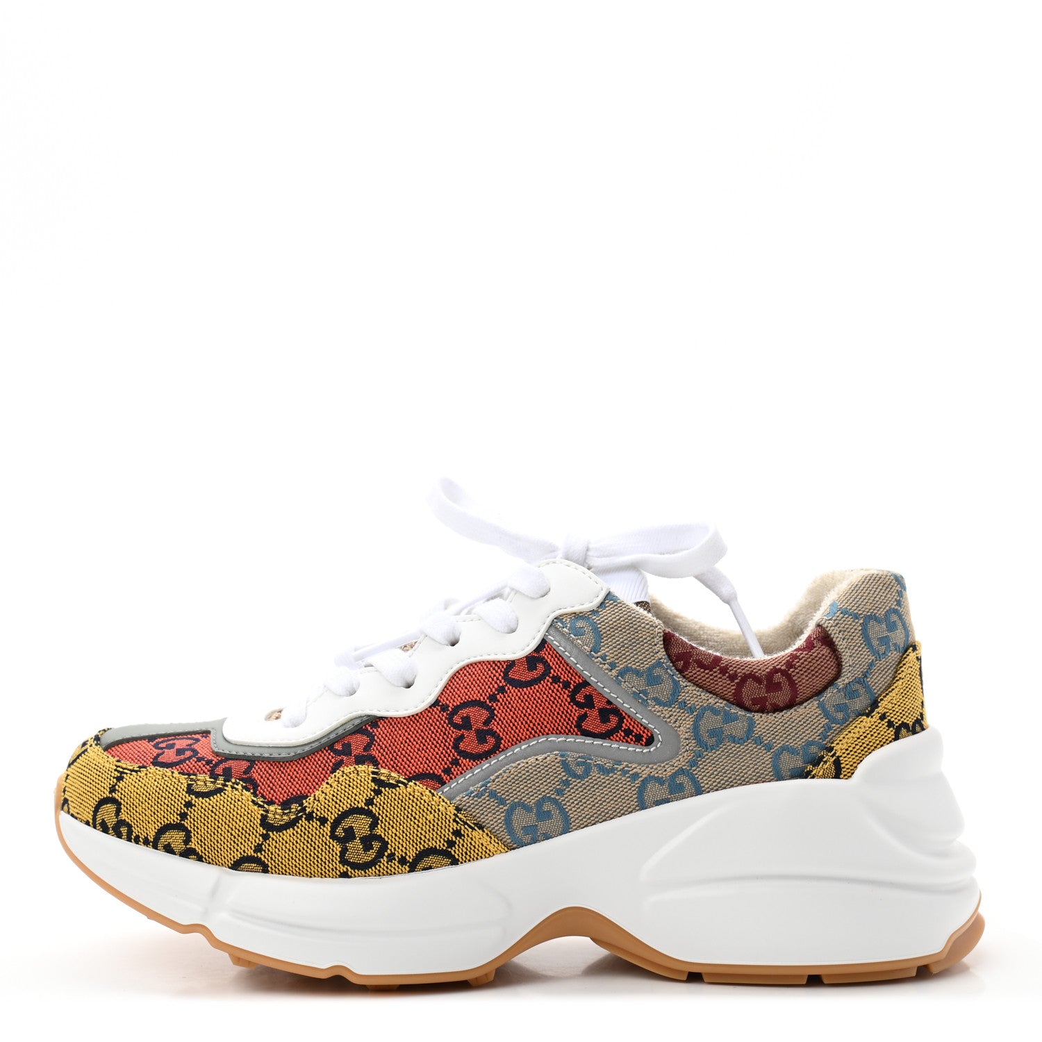 Gucci Monogram Multicolor Demetra Womens Rhyton Sneakers 37.5 Yellow Blue Great White Tabasco 1 of 7