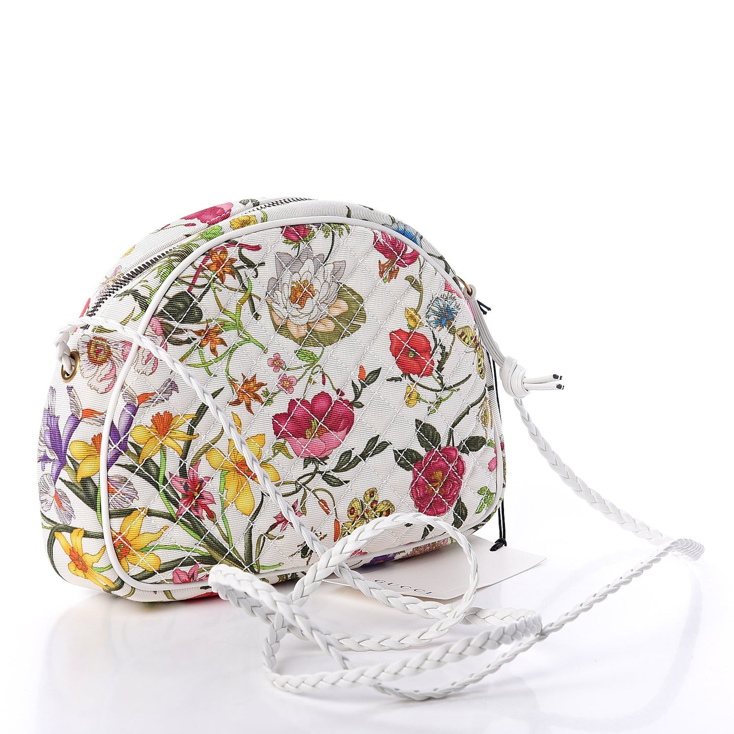 Canvas Flora Floral Trapuntata Small Zumi Dome Shoulder Bag White