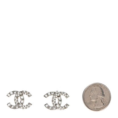 Chanel Baguette Crystal CC Earrings Silver 2 of 8