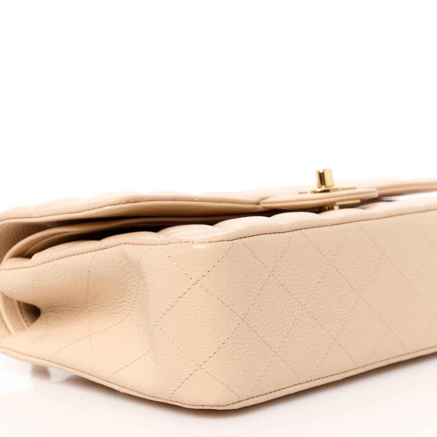 Caviar Quilted Medium Double Flap Beige