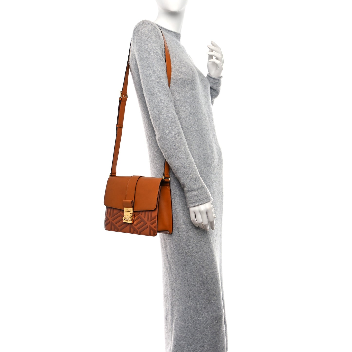 Cubic Monogram Medium Tracy Shoulder Bag Cognac