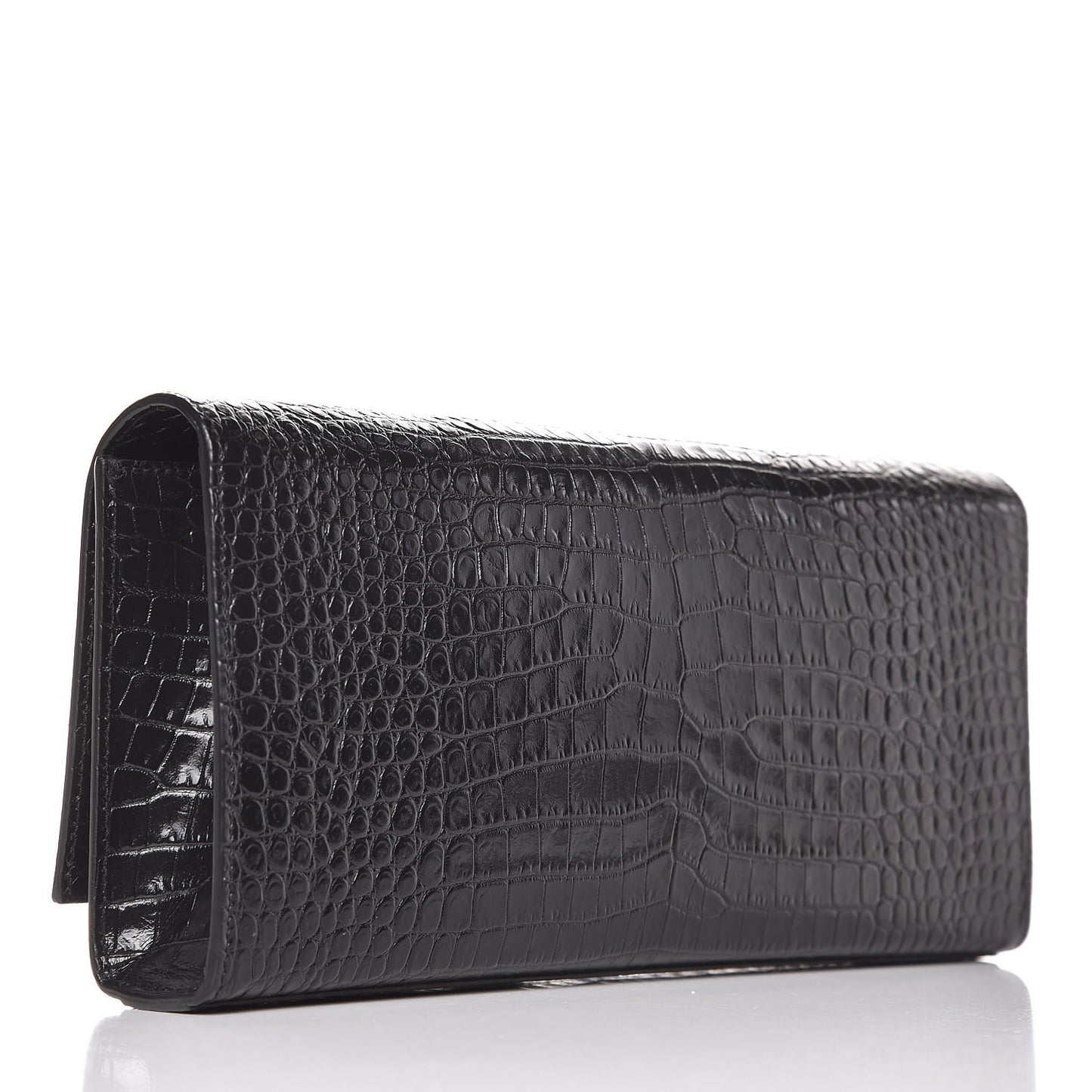 Calfskin Crocodile Embossed Classic Monogram Tassel Clutch Black