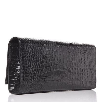 Saint Laurent Calfskin Crocodile Embossed Classic Monogram Tassel Clutch Black 3 of 7