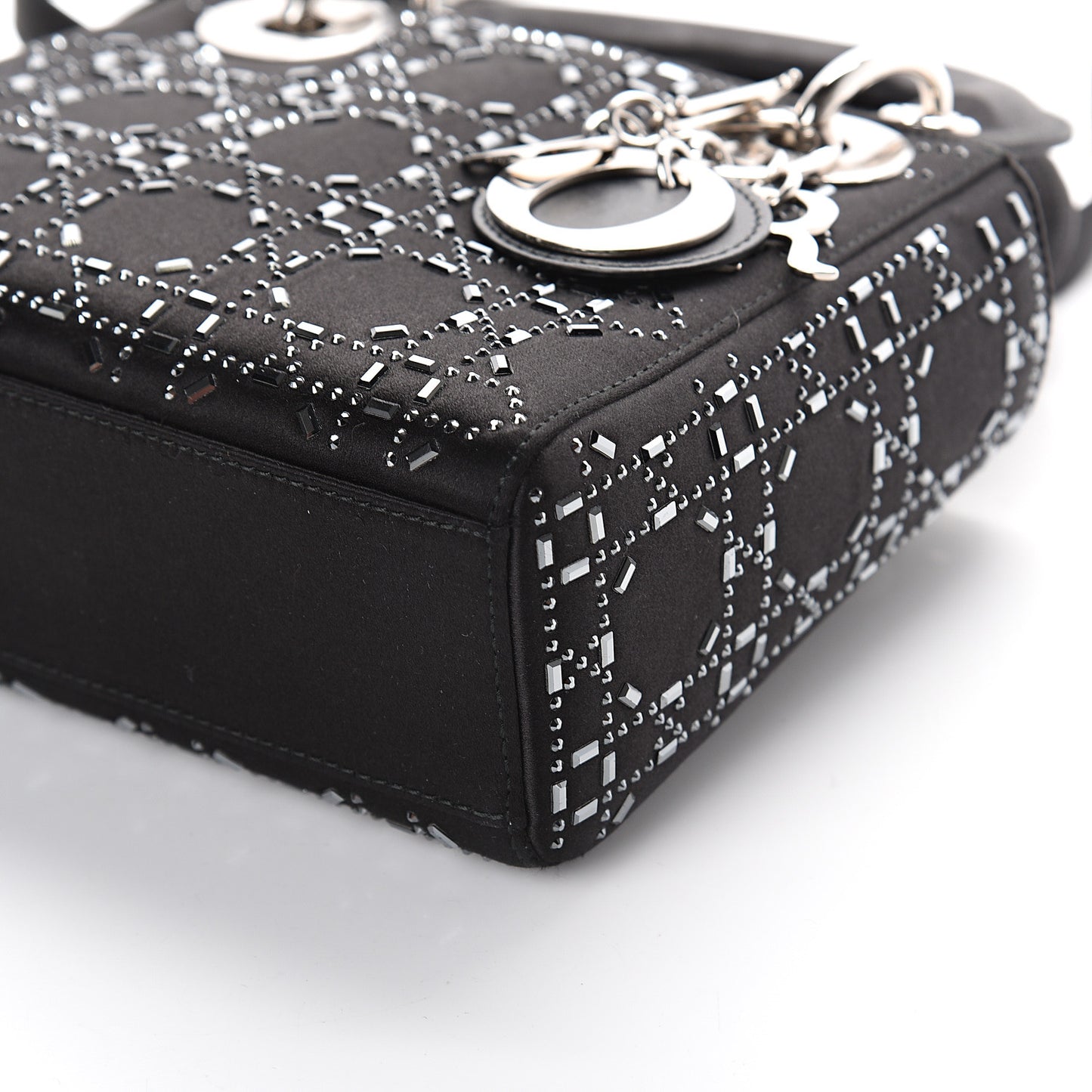 Satin Crystal Cannage Mini Lady Dior Black