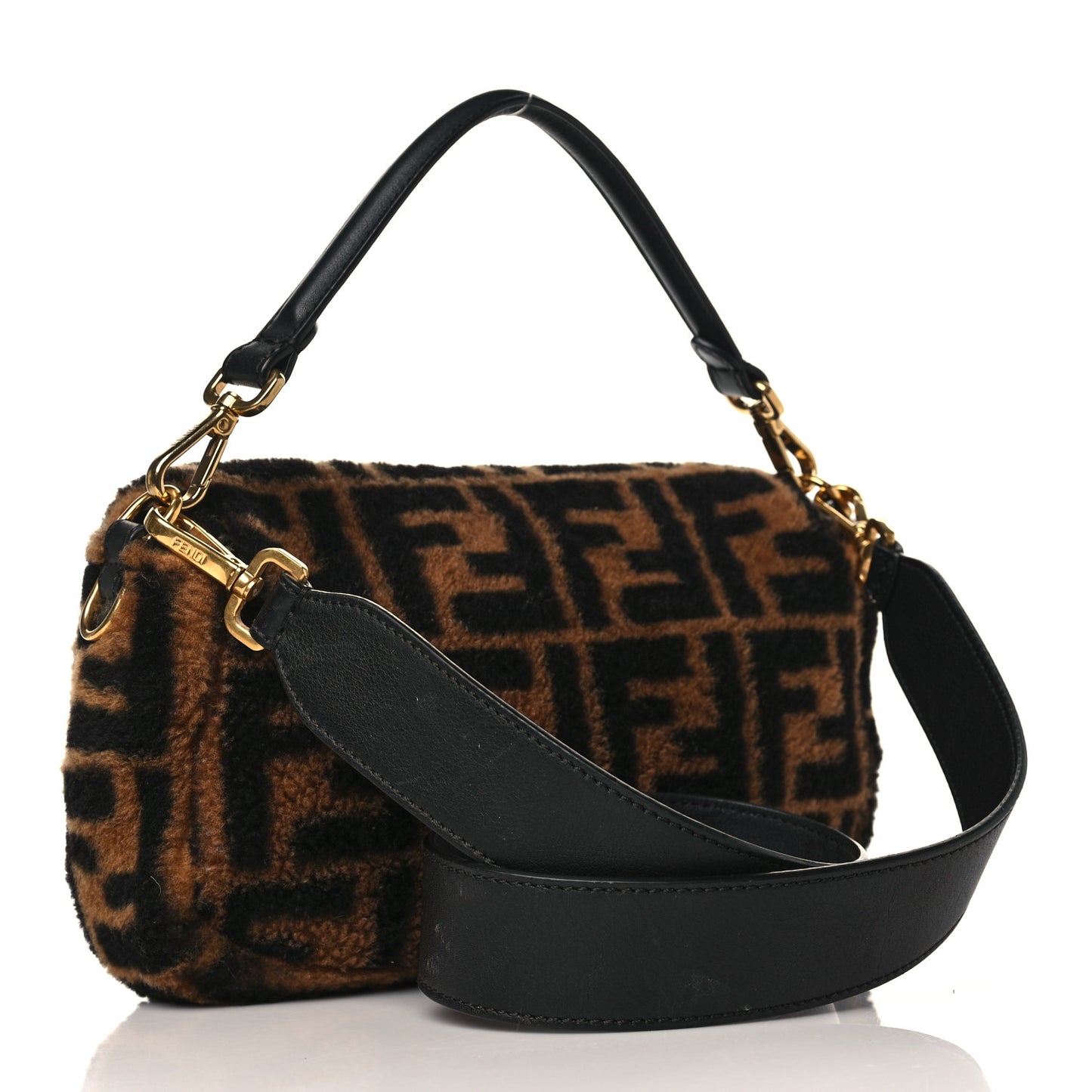 Shearling Vitello Dolce Macro FF 1974 Baguette Tobacco Black