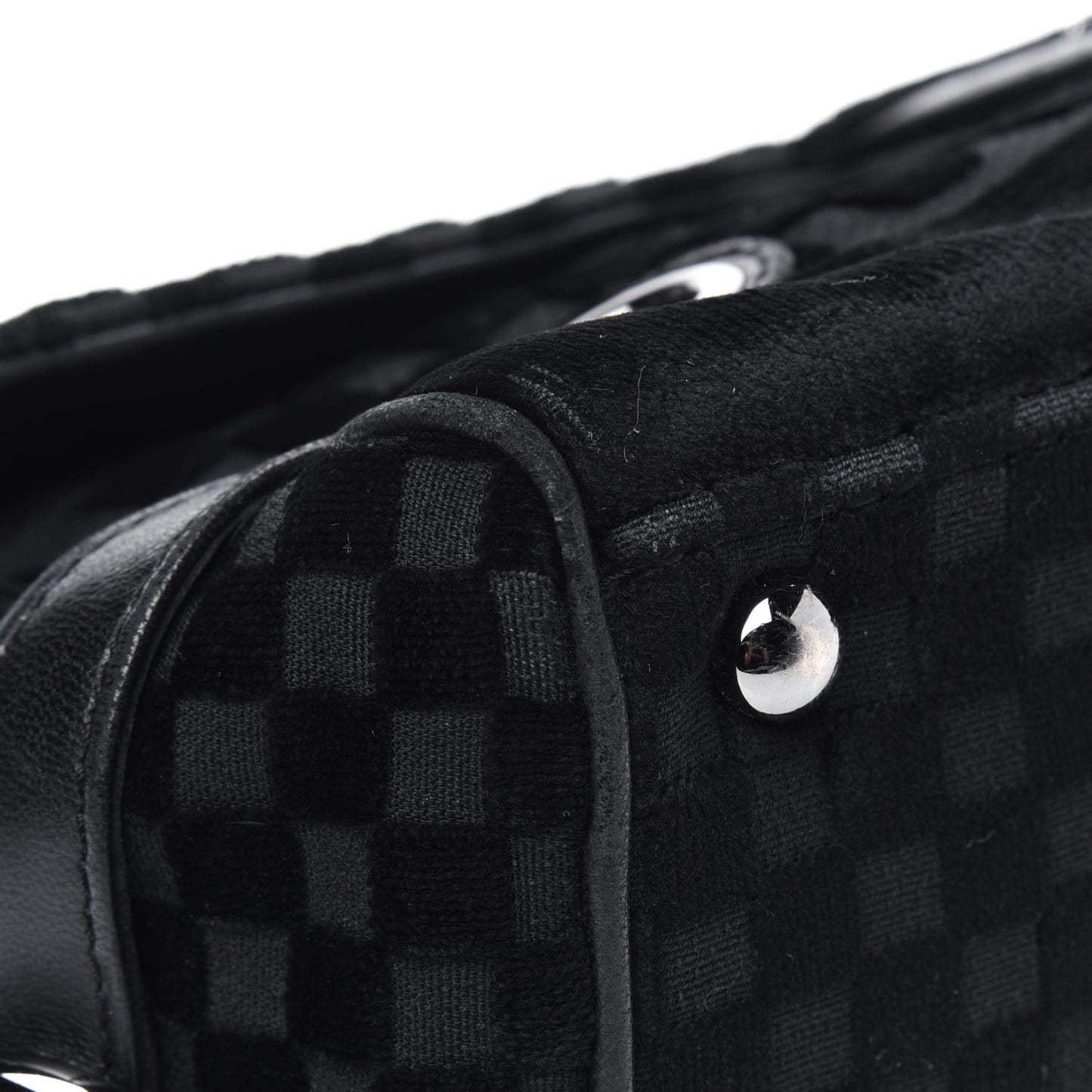 Velvet Checkered Flap Bag Black