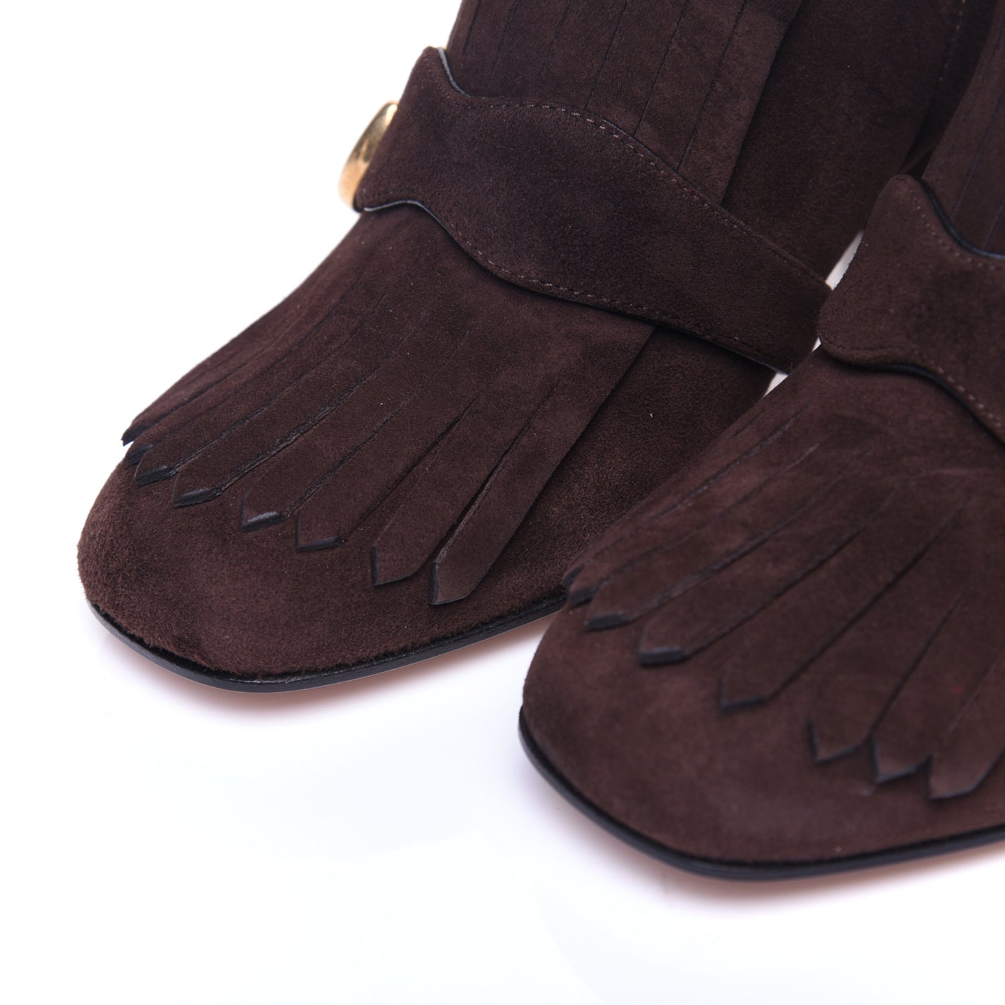 Kid Scamosciato GG Marmont Fringe 75mm Ankle Boots 38 Cocoa