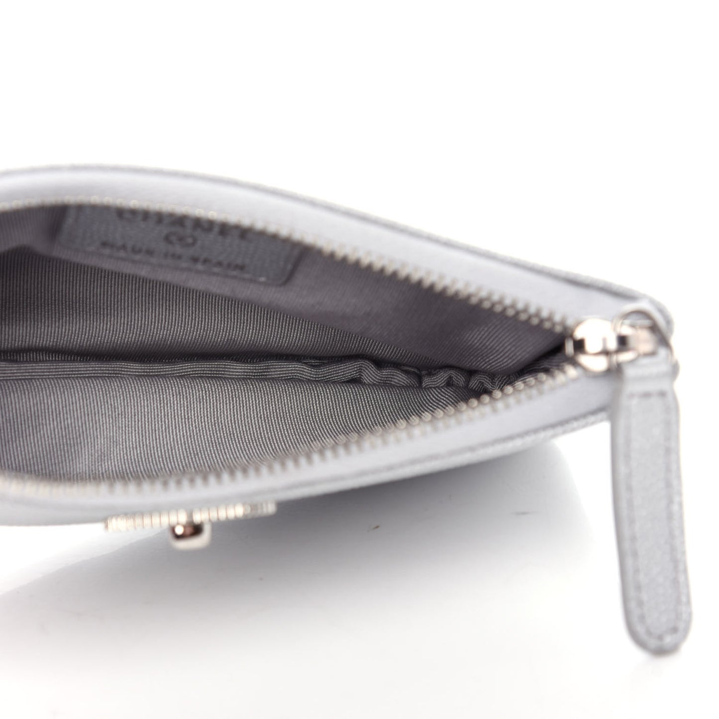 Metallic Caviar Chevron Quilted Small Vintage Mademoiselle Cosmetic Case Silver
