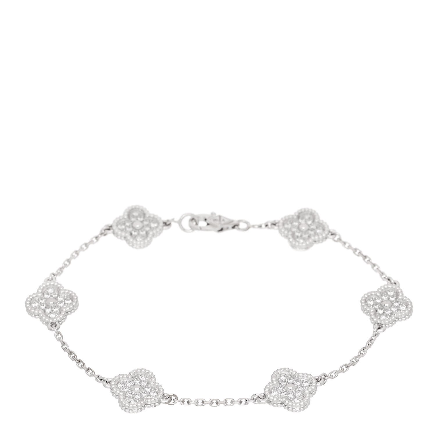 Van Cleef & Arpels 18K White Gold Diamond 6 Motifs Sweet Alhambra Bracelet 1 of 5