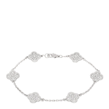 Van Cleef & Arpels 18K White Gold Diamond 6 Motifs Sweet Alhambra Bracelet 1 of 5