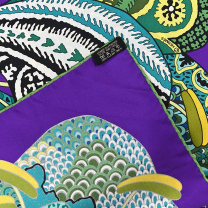 Hermes Silk Fleurs D'Indiennes Scarf 90 Violet Turquoise Absinthe 3 of 3