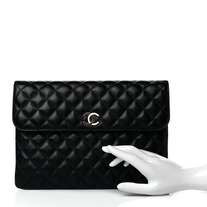 Chanel Lambskin Enamel Quilted Document Portfolio Holder Black 2 of 9