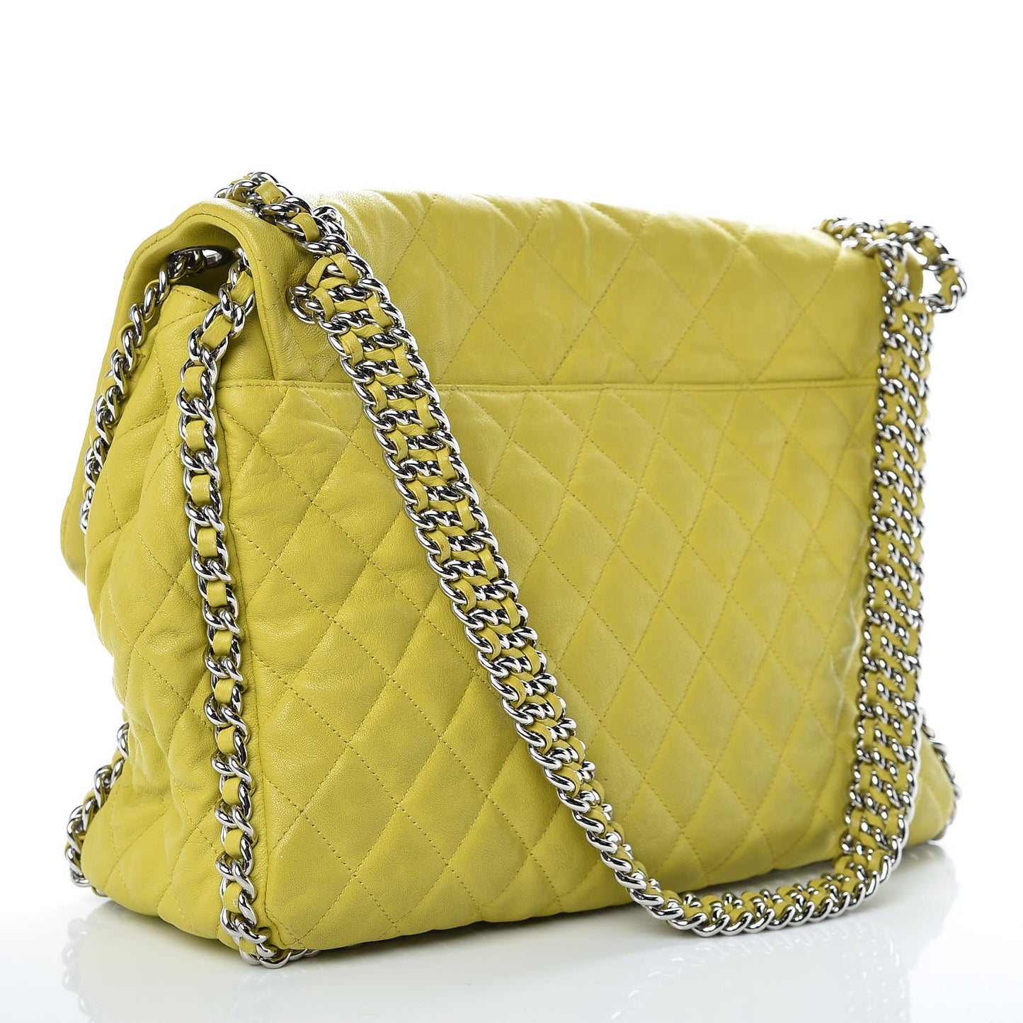 Washed Lambskin Quilted Maxi Chain Around Flap Yellow