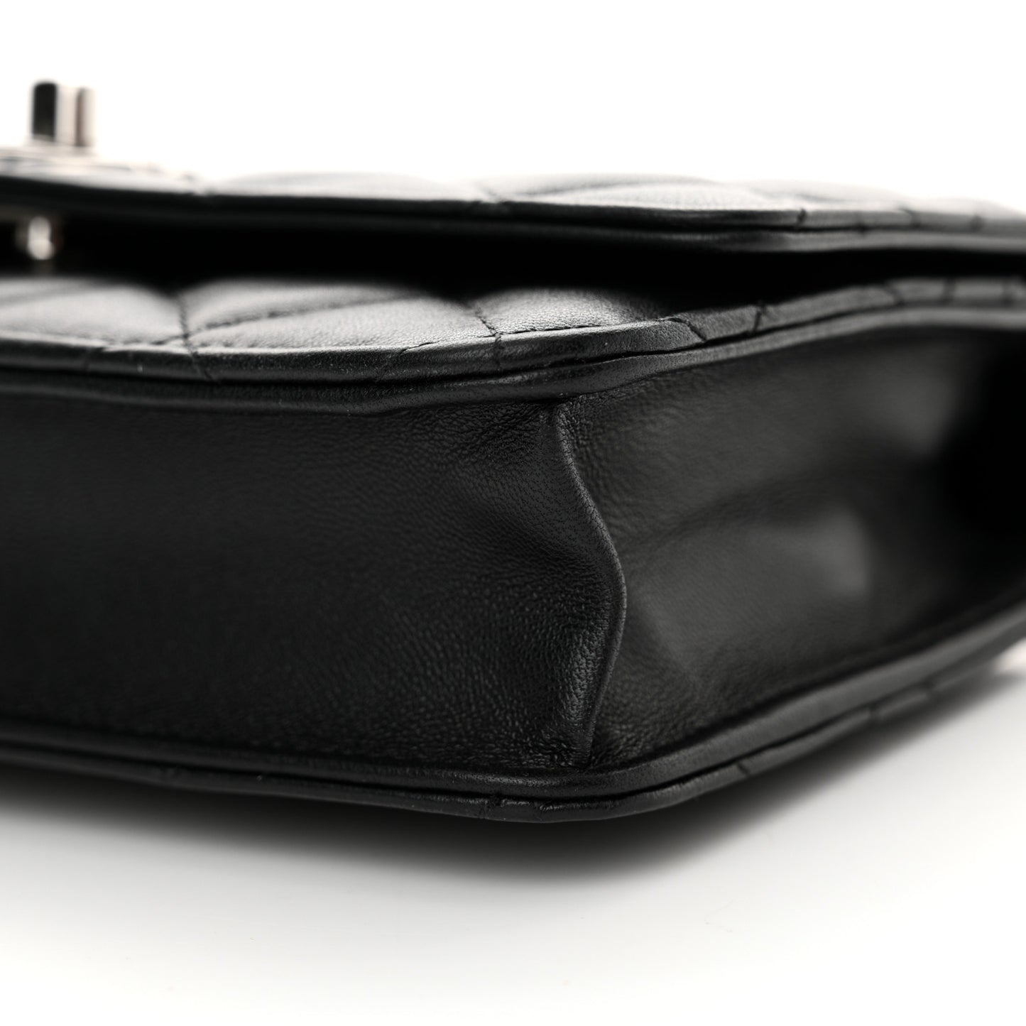 Lambskin Quilted Metal Top Handle Wallet On Chain WOC Black