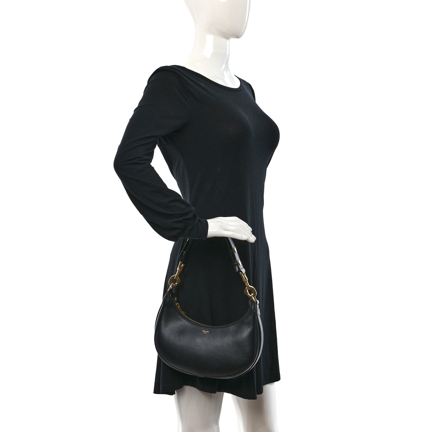 Smooth Calfskin Medium Strap Ava Shoulder Bag Black