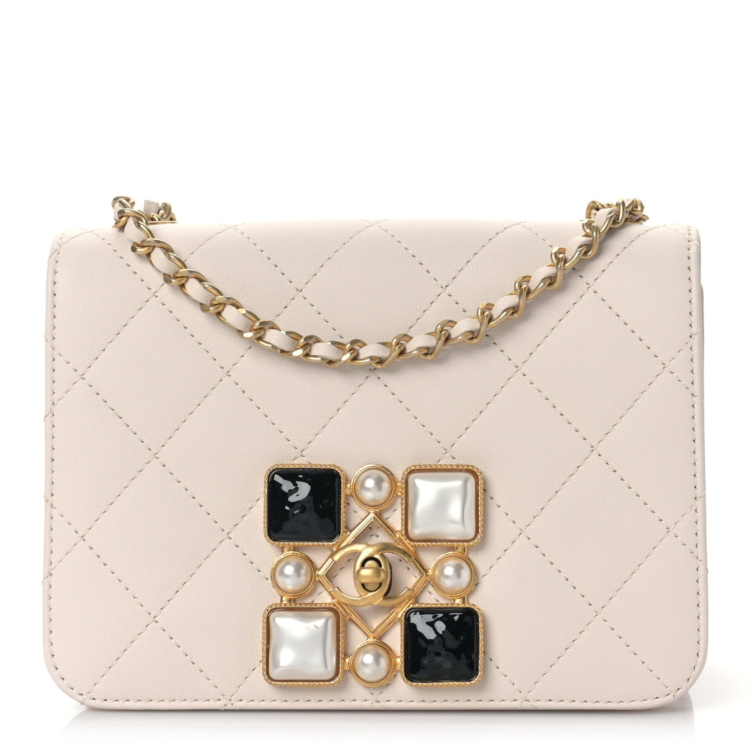 Chanel Calfskin Quilted Crystal Pearl Small Flap Bag White 1 of 9