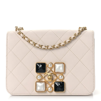 Chanel Calfskin Quilted Crystal Pearl Small Flap Bag White 1 of 9