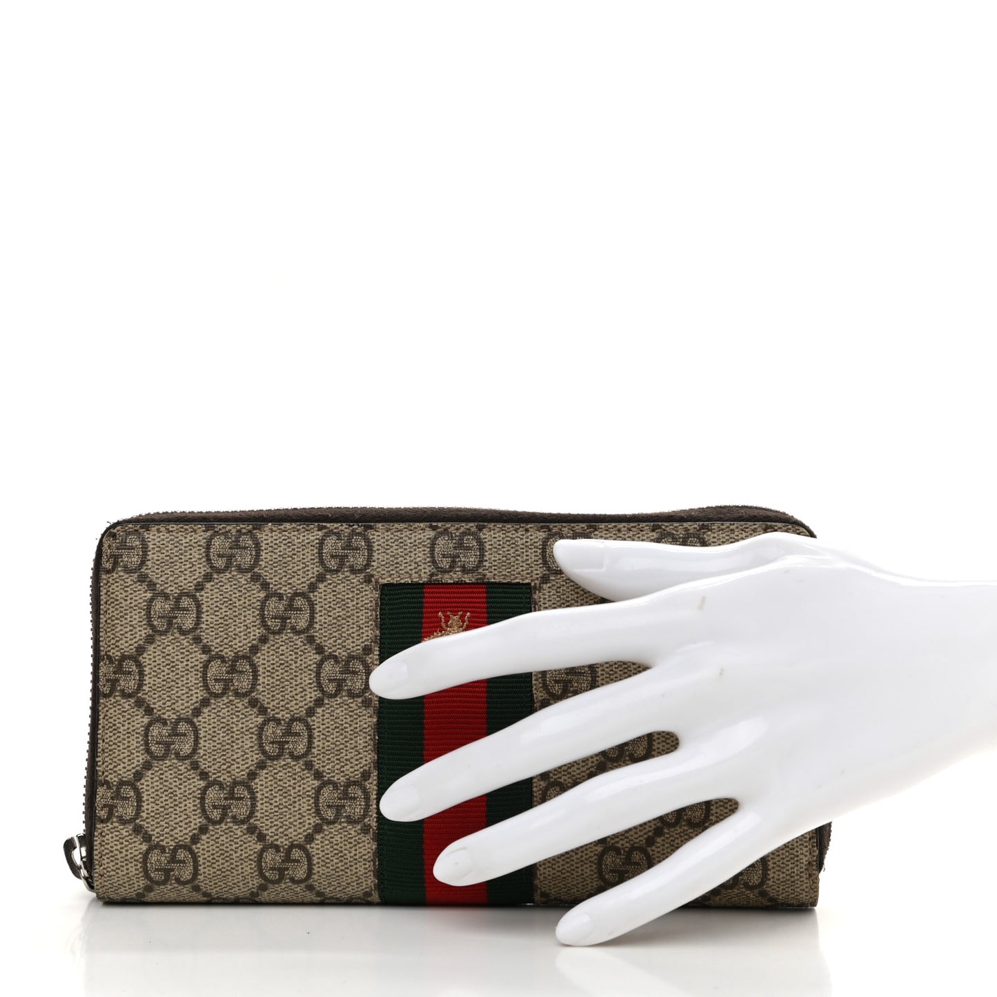GG Supreme Monogram Web Bee Zip Around Wallet Beige Cocoa