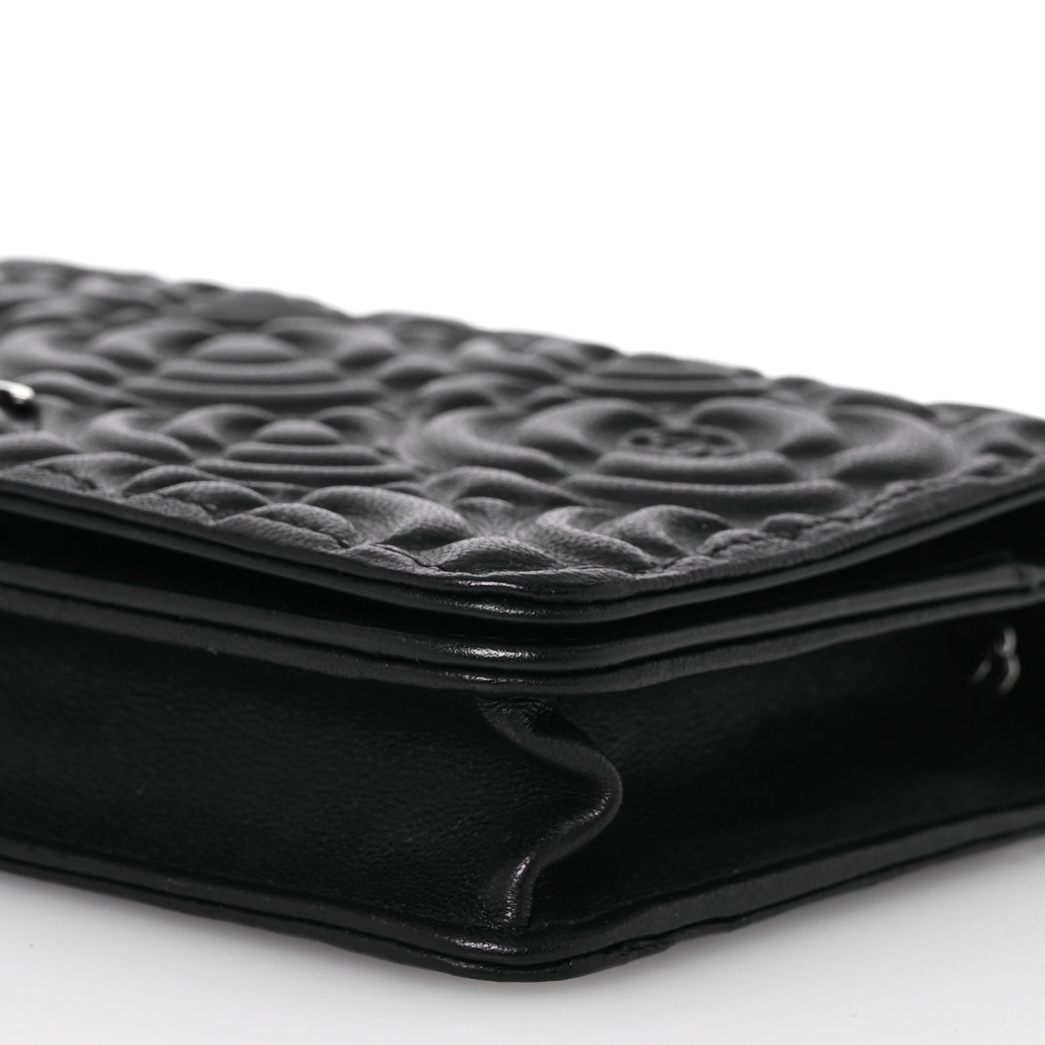 Chanel Lambskin Camellia Embossed Wallet On Chain WOC Black 11 of 16