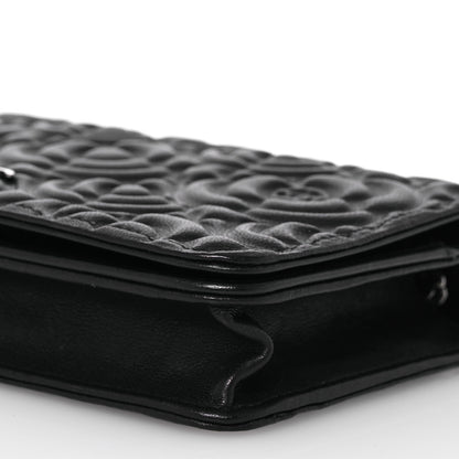Chanel Lambskin Camellia Embossed Wallet On Chain WOC Black 11 of 16