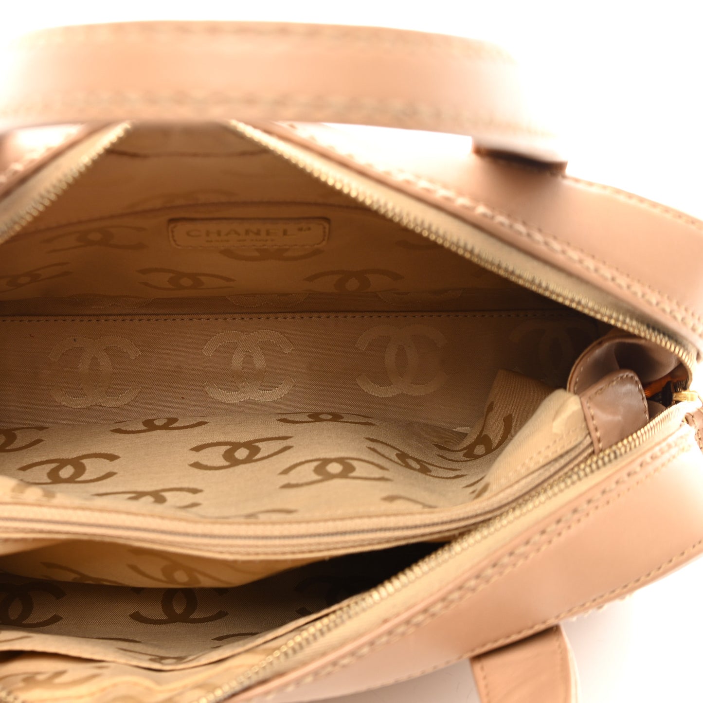 Calfskin Wild Stitch Top Handle Bag Beige